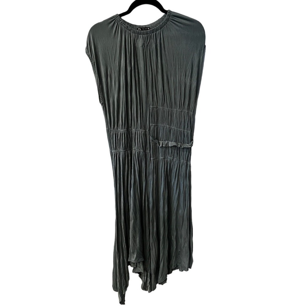 Zara Midi Dress Womens S Satin Wrinkle Effect Asymmetrical Hem Feminine Ethereal - Picture 2 of 9